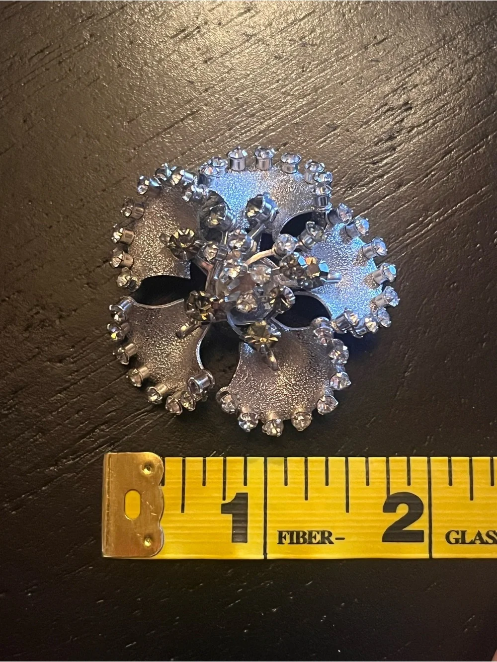 Vintage Silver Tone Crystal Flower Brooch